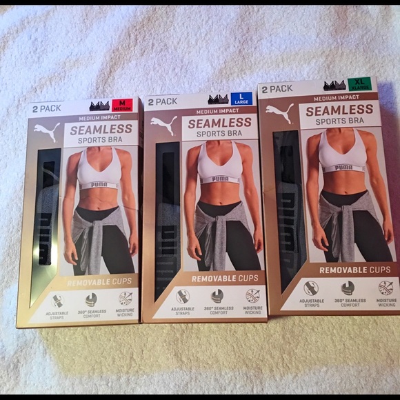 2 pk Puma Sports Bra Black Gray Size Medium NWT - Picture 6 of 8